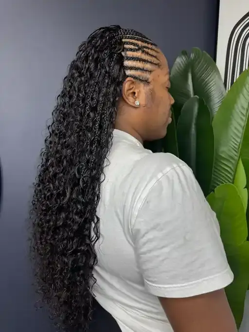 Half weave sew-in blended with natural braids.